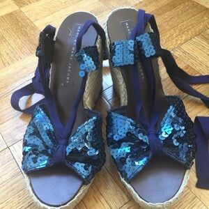 Marc Jacobs sequin wedge blue shoes 8 38 lace up